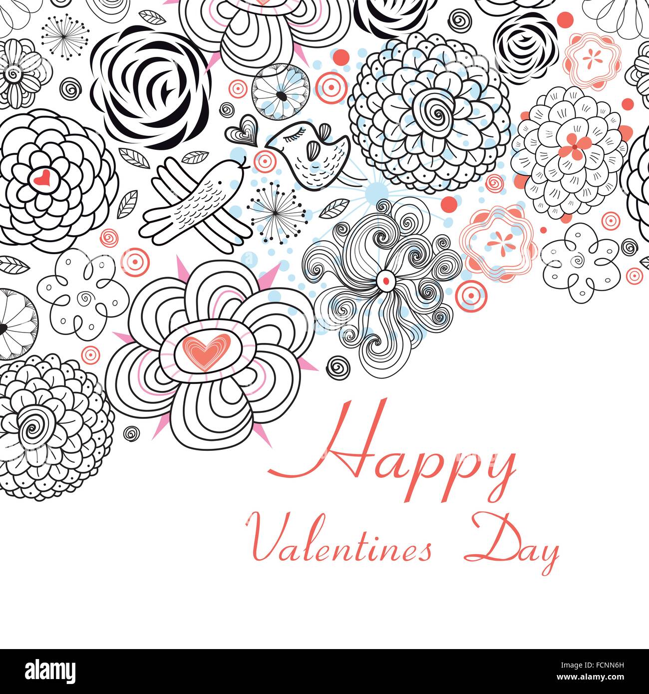 Floral Design Karten, Vogel, Blumen und Blätter Doodle Elemente. Dekorative Gruß Vektor für Valentines Day Feiertag Stock Vektor