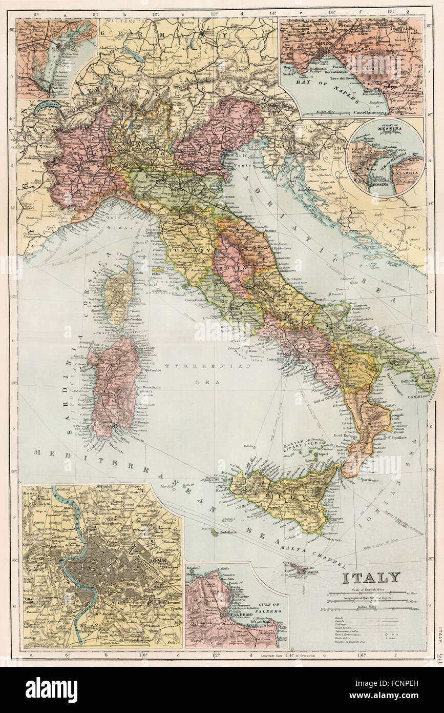 Italien: Gezeigt vor 1915 Vertrag von London schließt Tirol & Triest. Speck, 1893 Karte Stockfoto