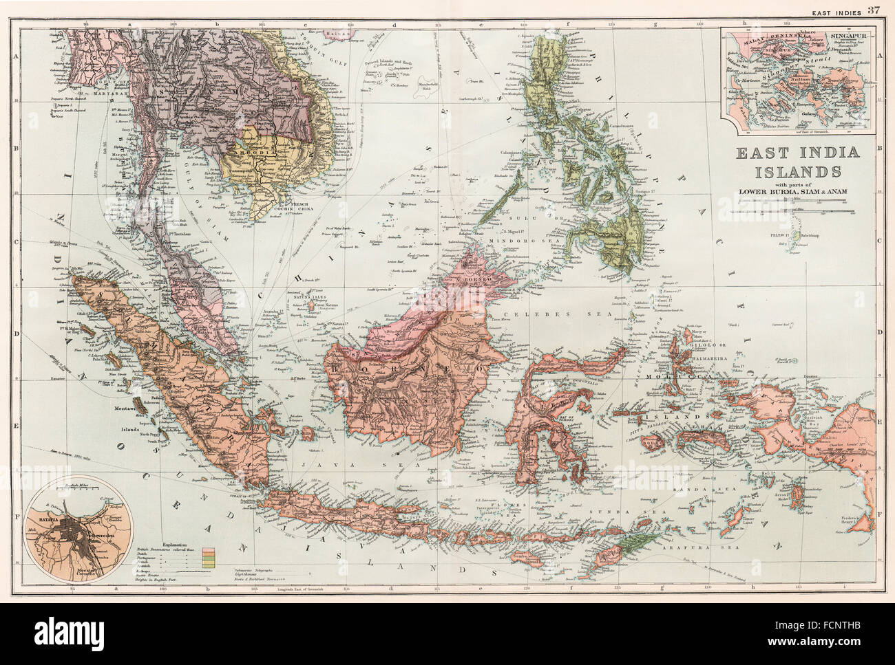 OSTINDIEN: Niederländische Indonesien Philippinen Malaya Siam. Singapur, 1893 Karte einfügen Stockfoto