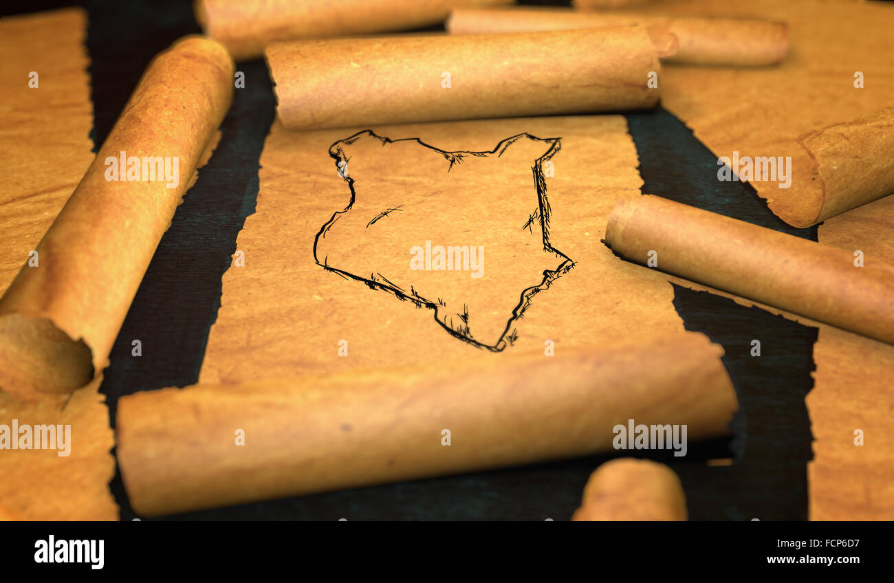 Kenia Karte zeichnen sich entfaltenden alte Papier-Scroll-3D Stockfoto