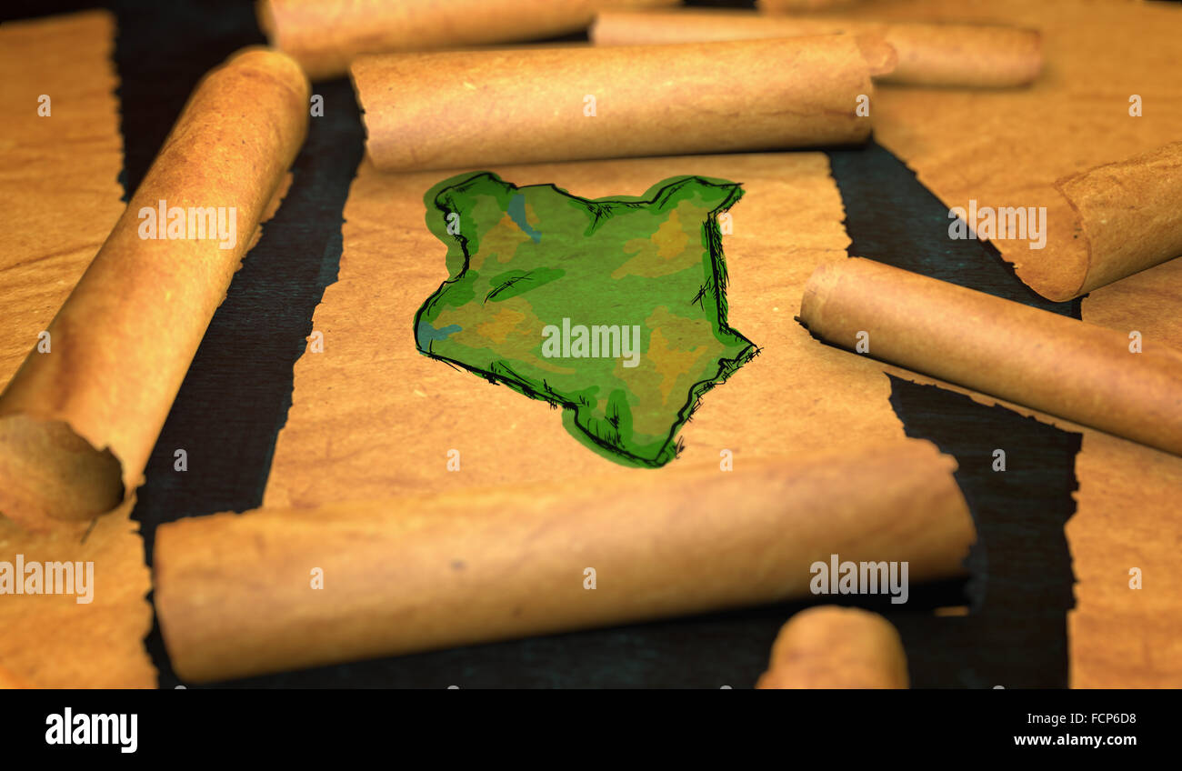 Kenia Karte sich entfaltenden alte Papier-Scroll-3D Malerei Stockfoto