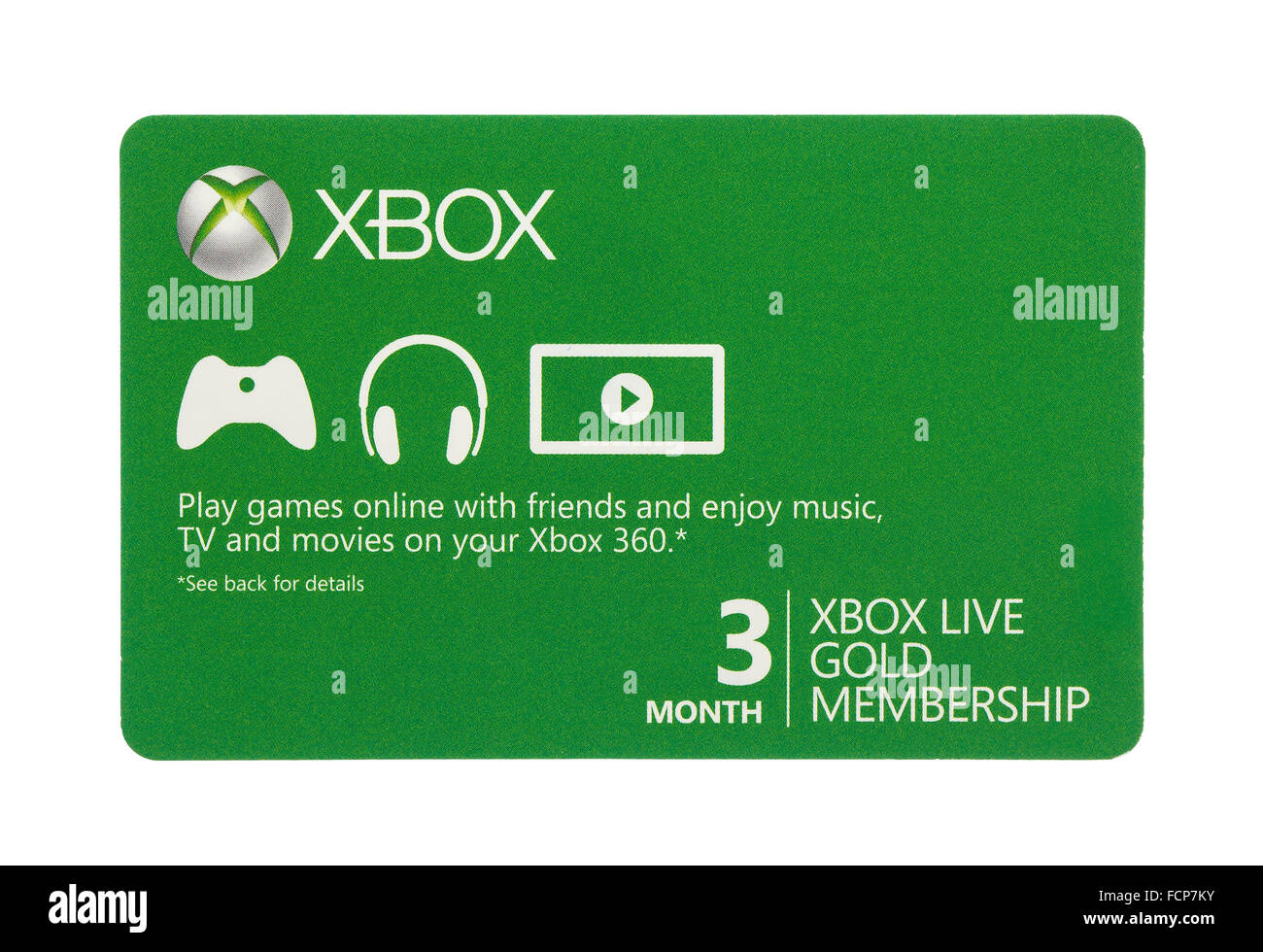 Microsoft XBOX Live Gold-Mitgliedschaft auf weißem Hintergrund Stockfoto