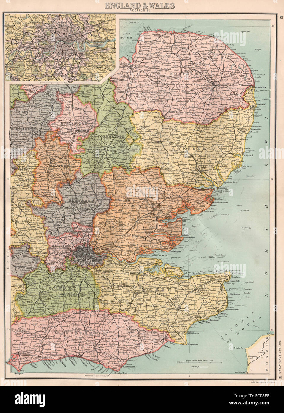 OSTENGLAND: East Anglia Home Counties East Midlands London Karte 1898 alt Stockfoto