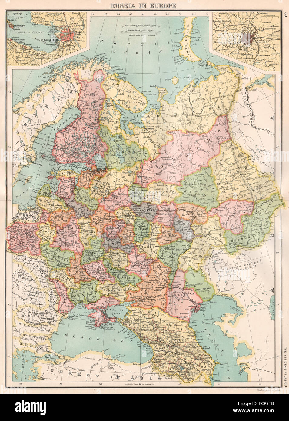 Russland IN Europa: Inset St. Petersburg; Moskauer Москва. Bartholomäus, 1898-Karte Stockfoto