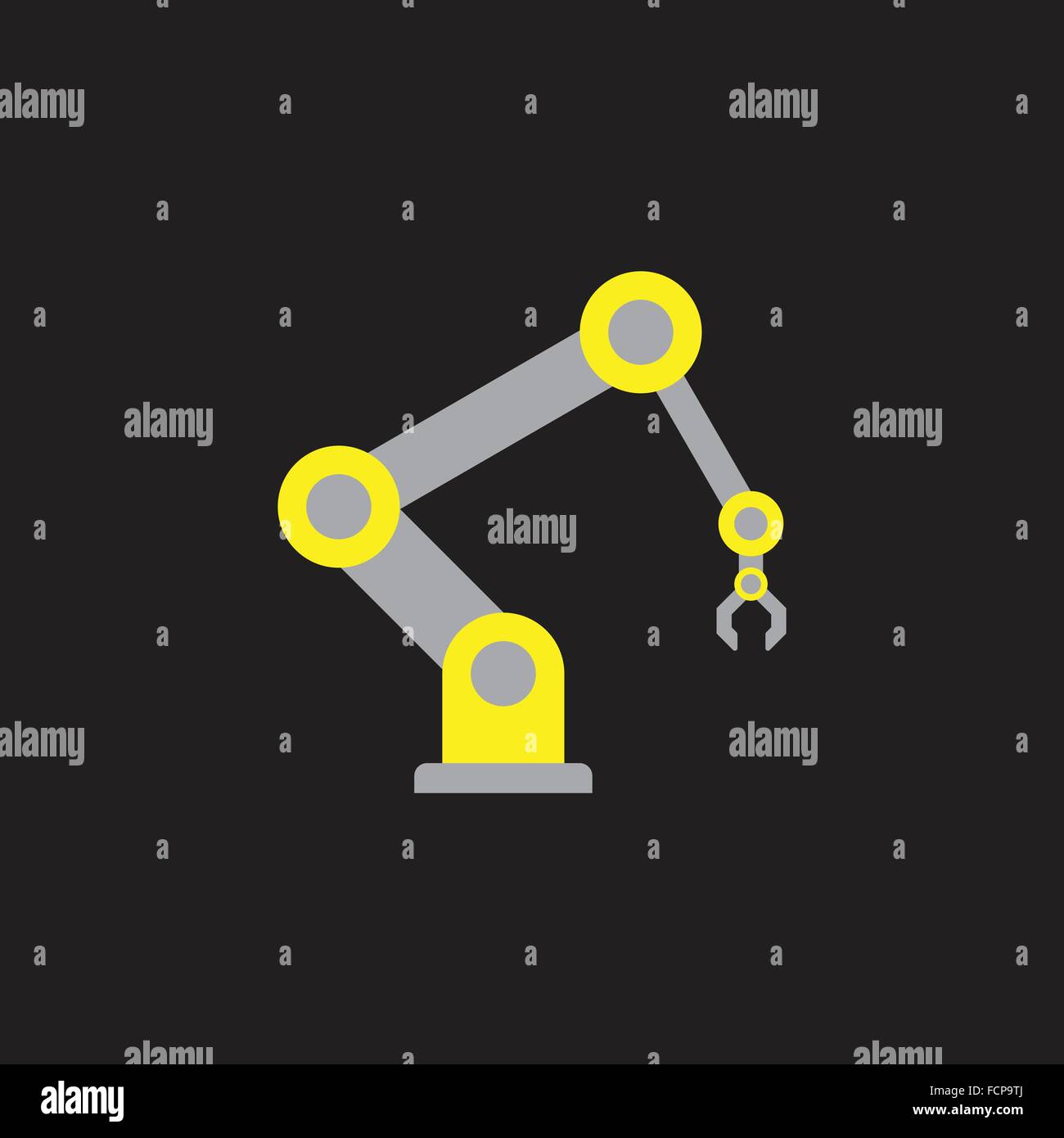 [EPS10] gelb-grauen Roboter Arm Symbol flach Stil auf schwarzem Hintergrund Stock Vektor