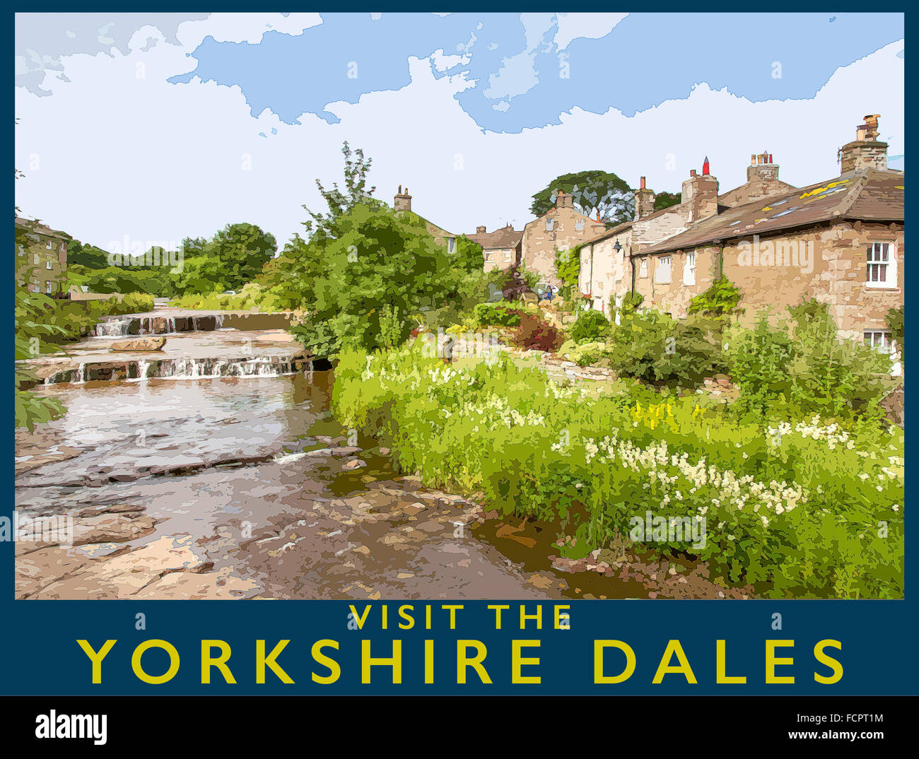 Ein Plakat Stil Auslegung der das Dorf von Gale, Wensleydale, Yorkshire Dales National Park, North Yorkshire, England, UK Stockfoto