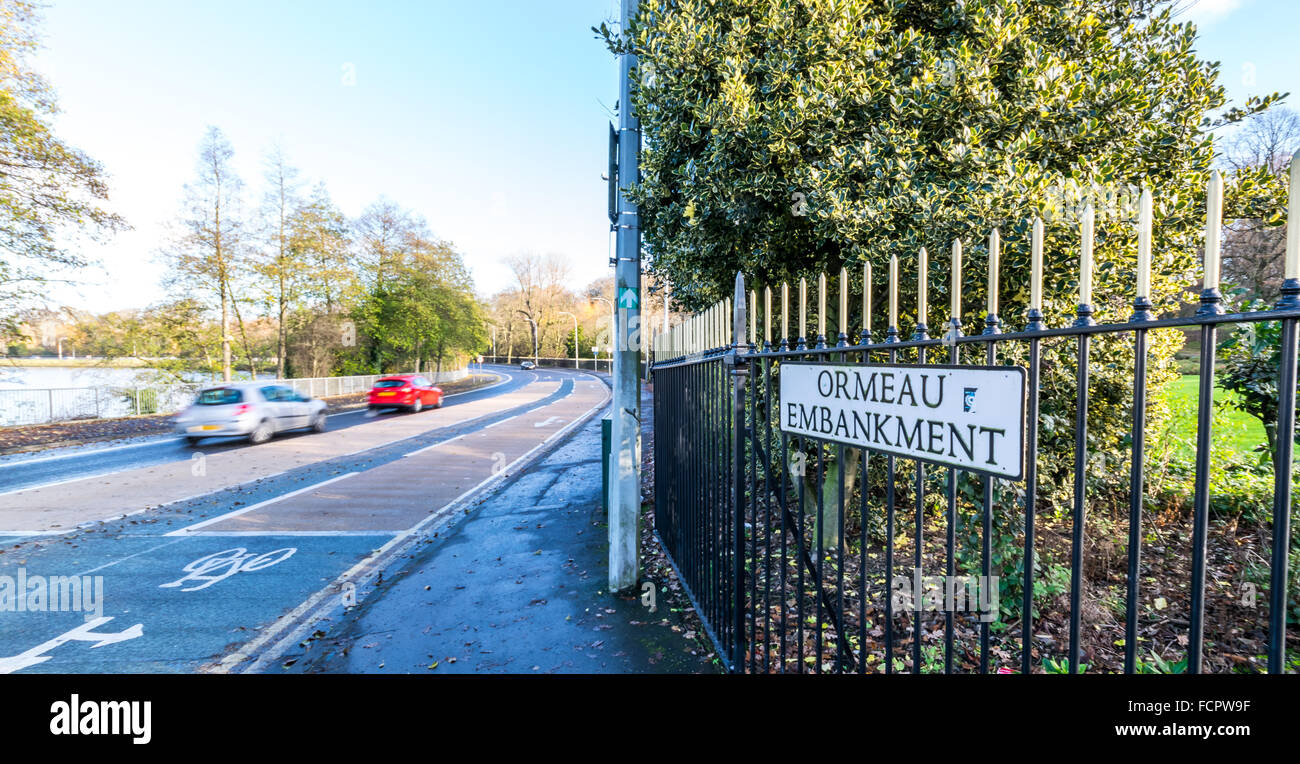 Ormeau Böschung Straßenschild in Süd-Belfast. Stockfoto