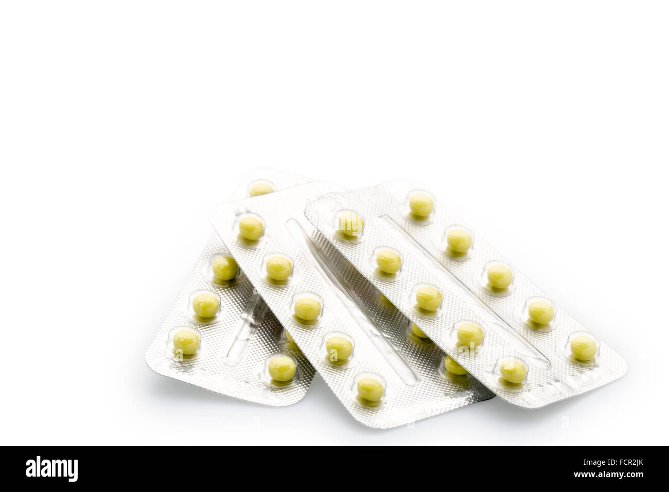 Gelbe Runde Pille Blisterpackung Stockfoto