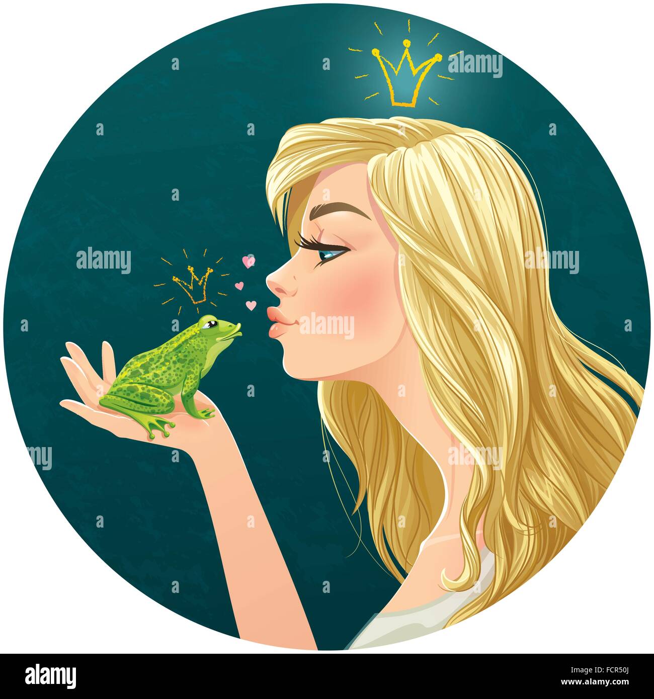 Vektor-Illustration mit schönen Dame küsst einen Frosch Stock Vektor