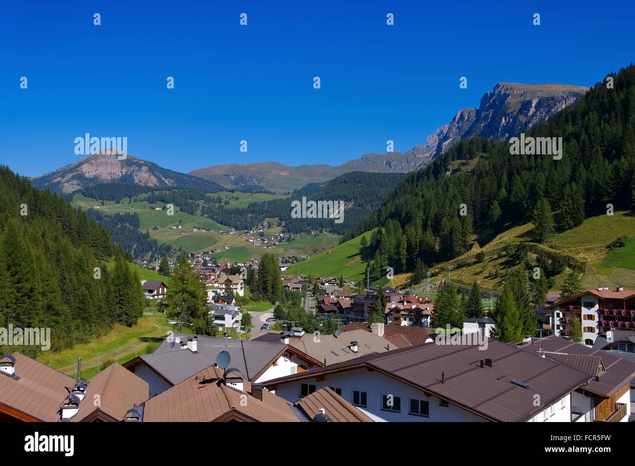 Groedner Tal Wolkenstein - Val Gardena-Wolkenstein in Alpen, Dolomiten Stockfoto