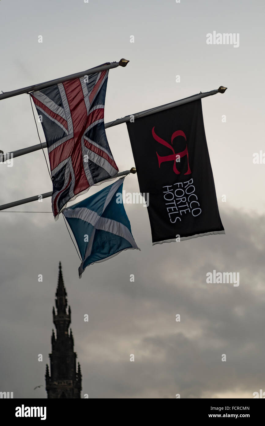 Fahne, Flagge, Union Jack, Nation, Nationalflagge, Stadt von Edinburgh, Denkmal, Denkmal, Edinburgh, Firth of Forth Stockfoto