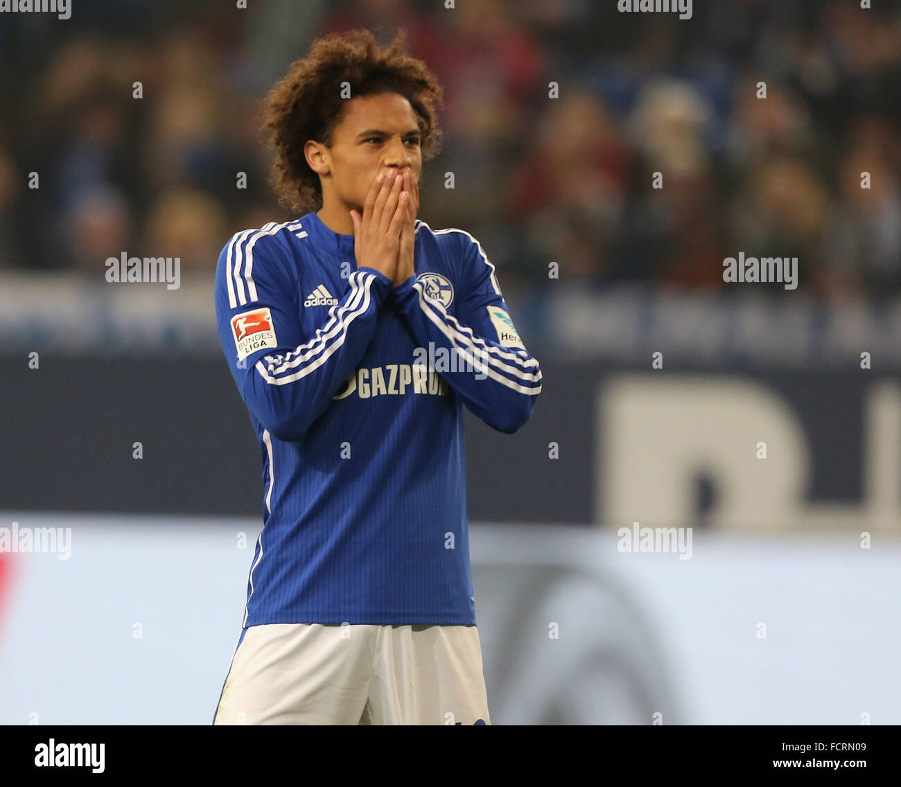 Gelsenkirchen, Deutschland. 24. Januar 2016. Fußball Bundesliga, FC Schalke 04 Vs Werder Bremen, Gelsenkirchen, Deutschland, 24.01.2016: Leroy Sane (Schalke).  Bildnachweis: Jürgen Schwarz/Alamy Live-Nachrichten Stockfoto