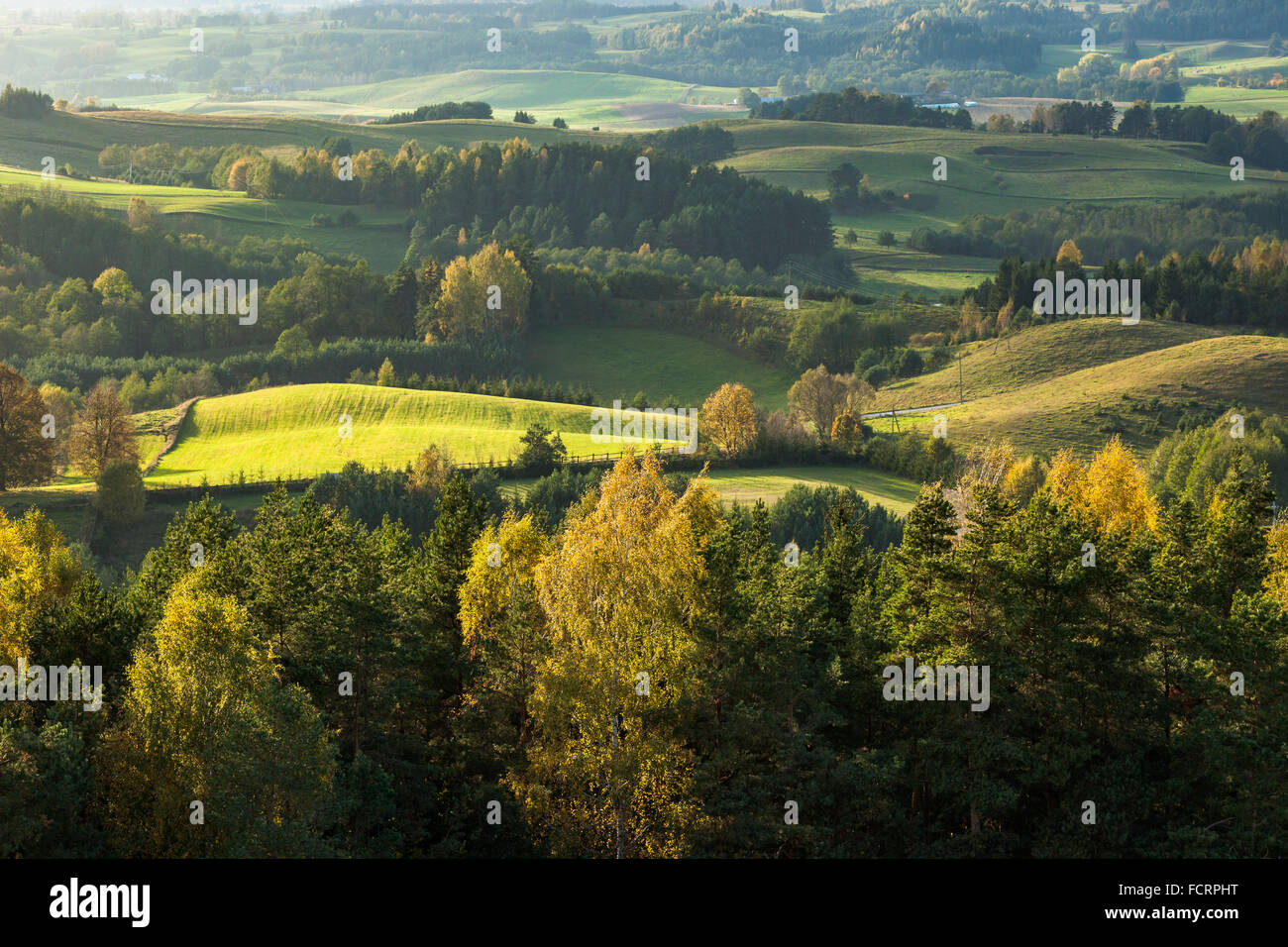 Herbstnachmittag in suwalki, Polen. Ein Blick von cisowa Berg. Stockfoto