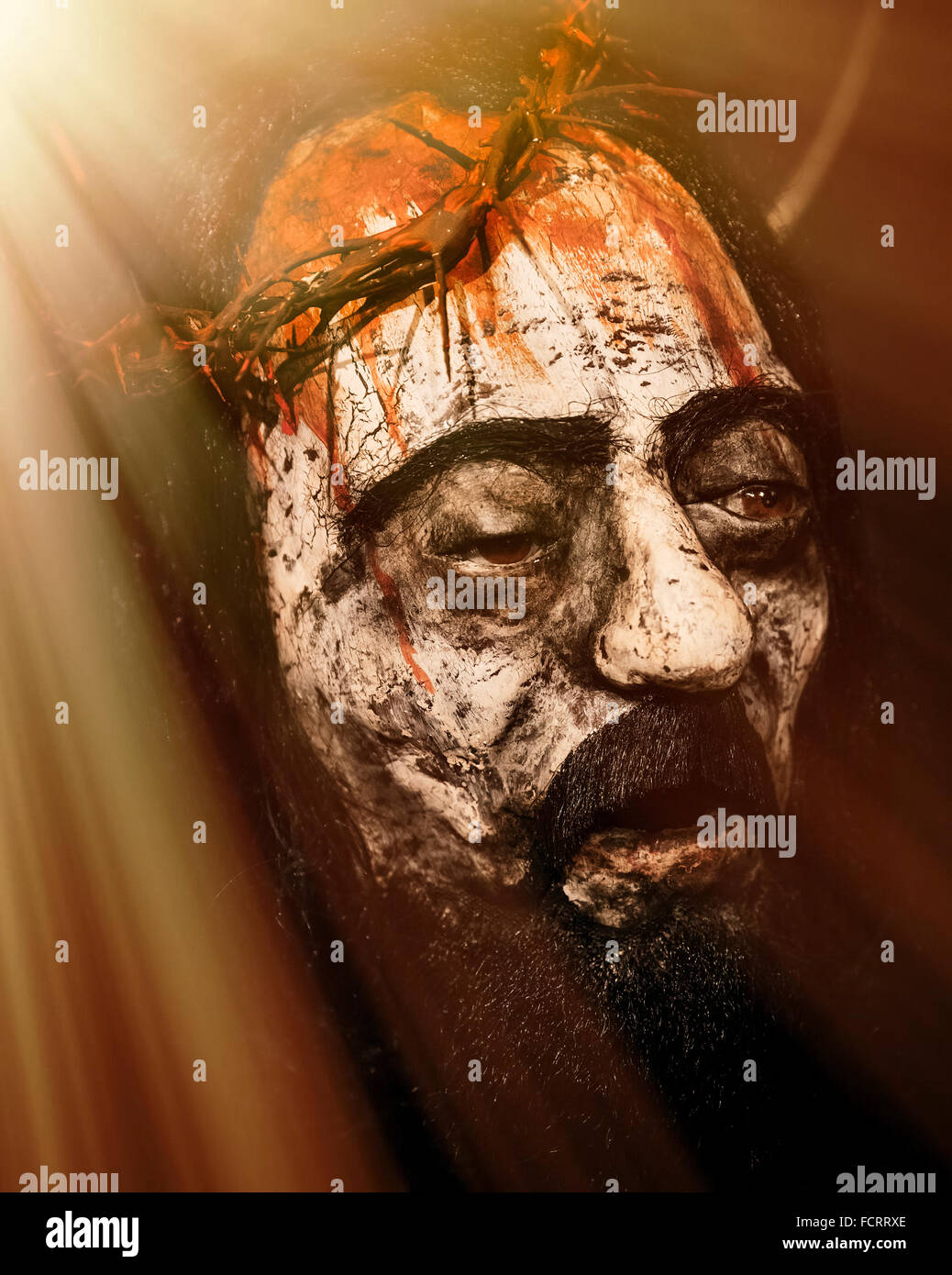 Die Passion Christi-Figur mit der Dornenkrone. Stockfoto