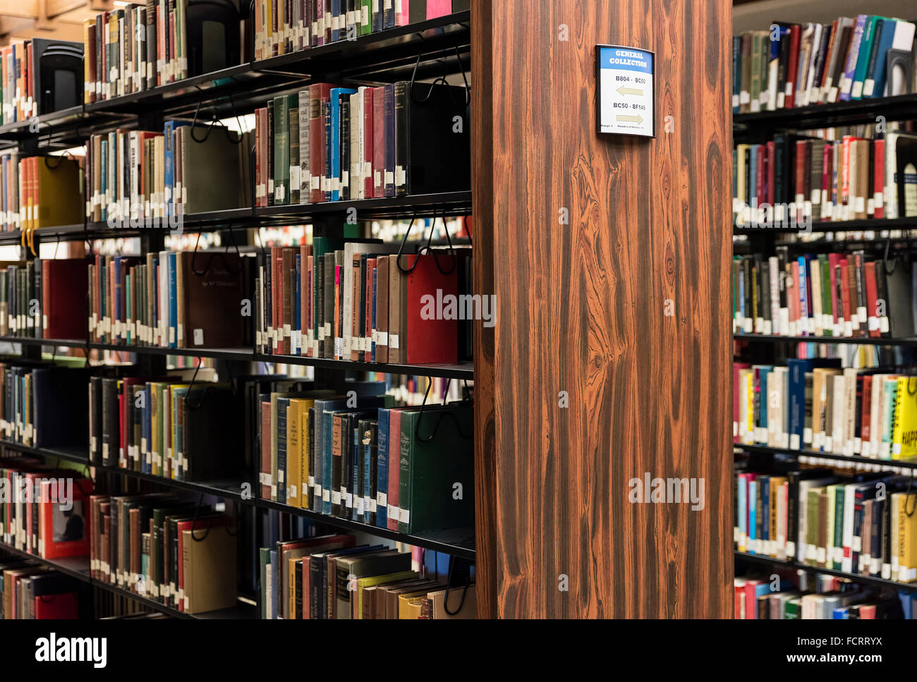 Reihen von Büchern aus der Bibliothek. Stockfoto