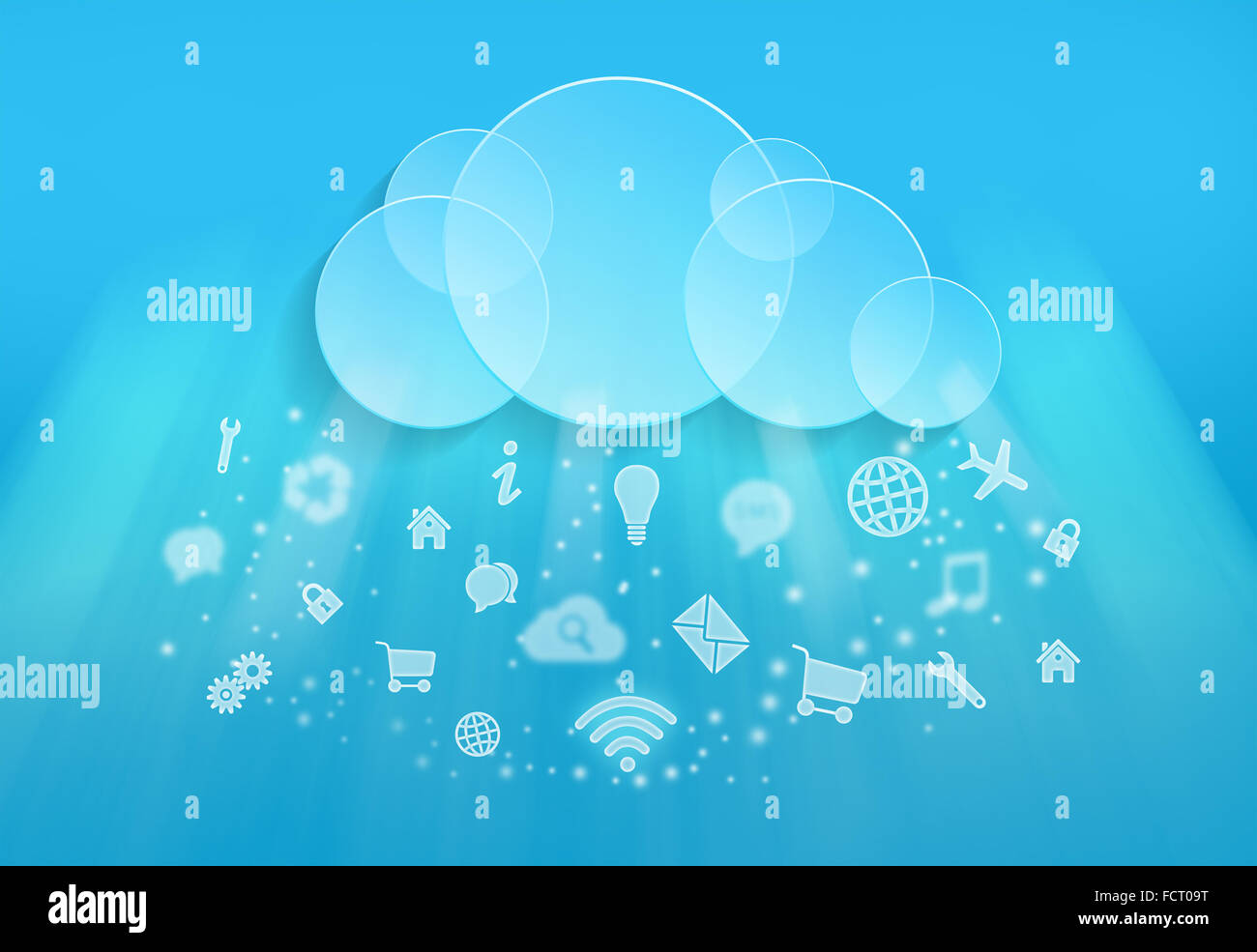 Cloud computing und Anwendung Symbole herunterfallen. Stockfoto