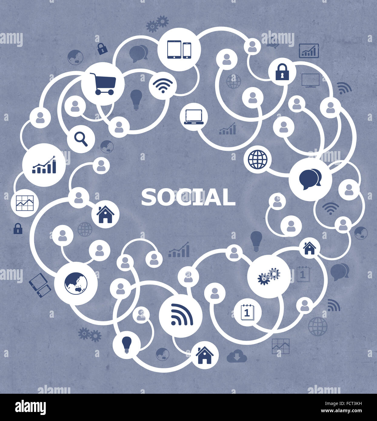 Kreative Darstellung der Symbole in Verbindung mit dem Netzwerk. soziale Inschrift. Stockfoto