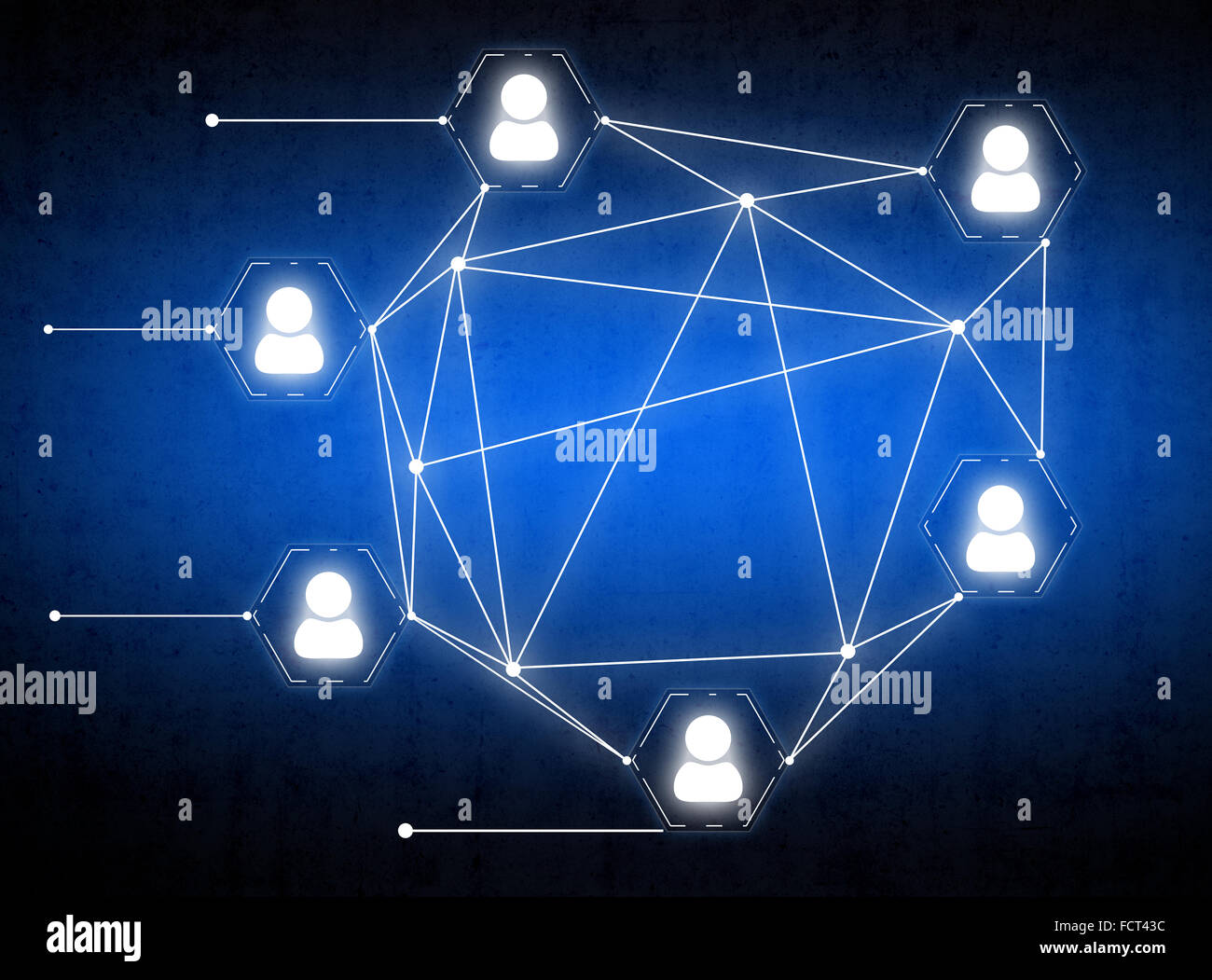 Symbole Menschen, vereint durch ein Netz von Linien. Stockfoto