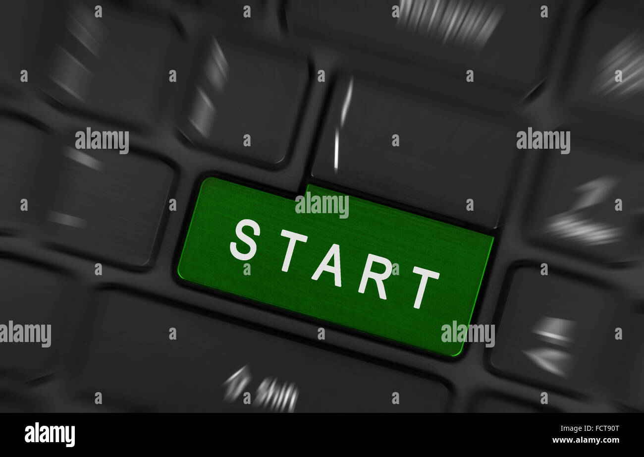 Nachricht auf Tastatur enter-Taste, die "start" Stockfoto