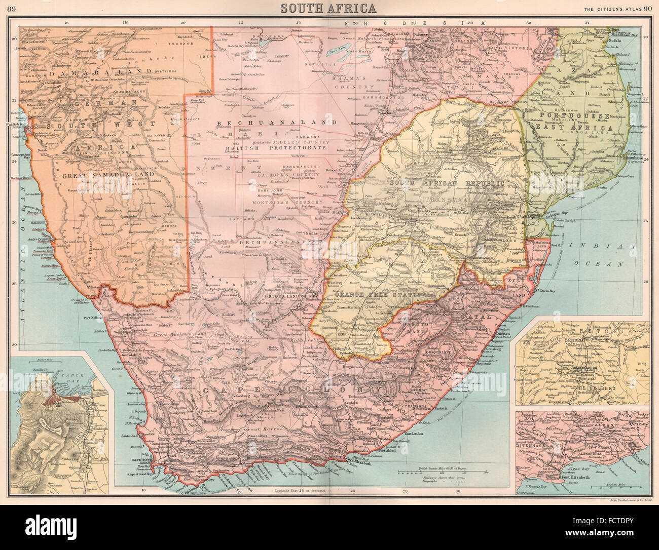 SÜDLICHEN Afrika: South Africa Betschuanaland Orange frei State.BARTHOLOMEW 1898 Karte Stockfoto