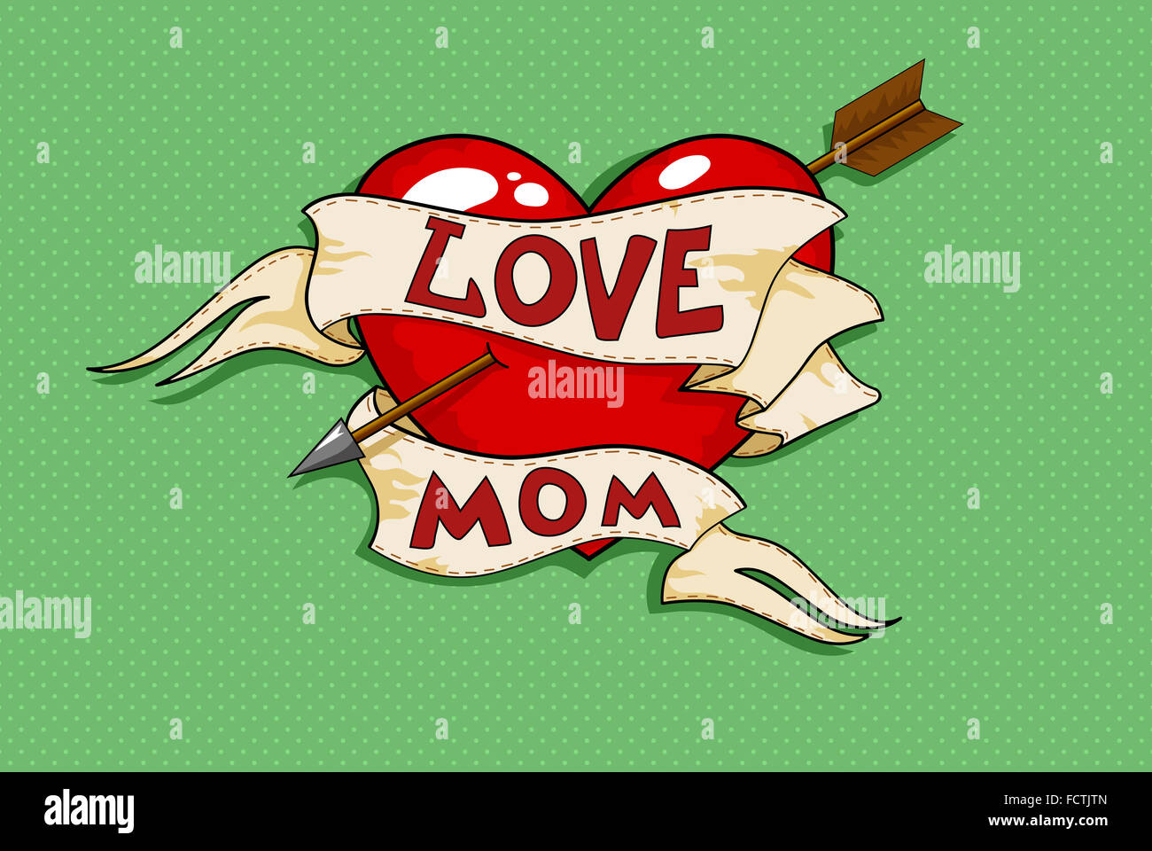 Vector Banner Oldschool Herz Tattoo Mit Pfeil Und Bandern Stockfotografie Alamy