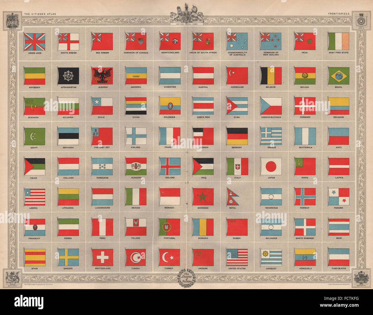 Flaggen: Hejaz Buchara Abessinien Siam Khiva "Fernen Osten Republik"., alten Drucken 1924 Stockfoto