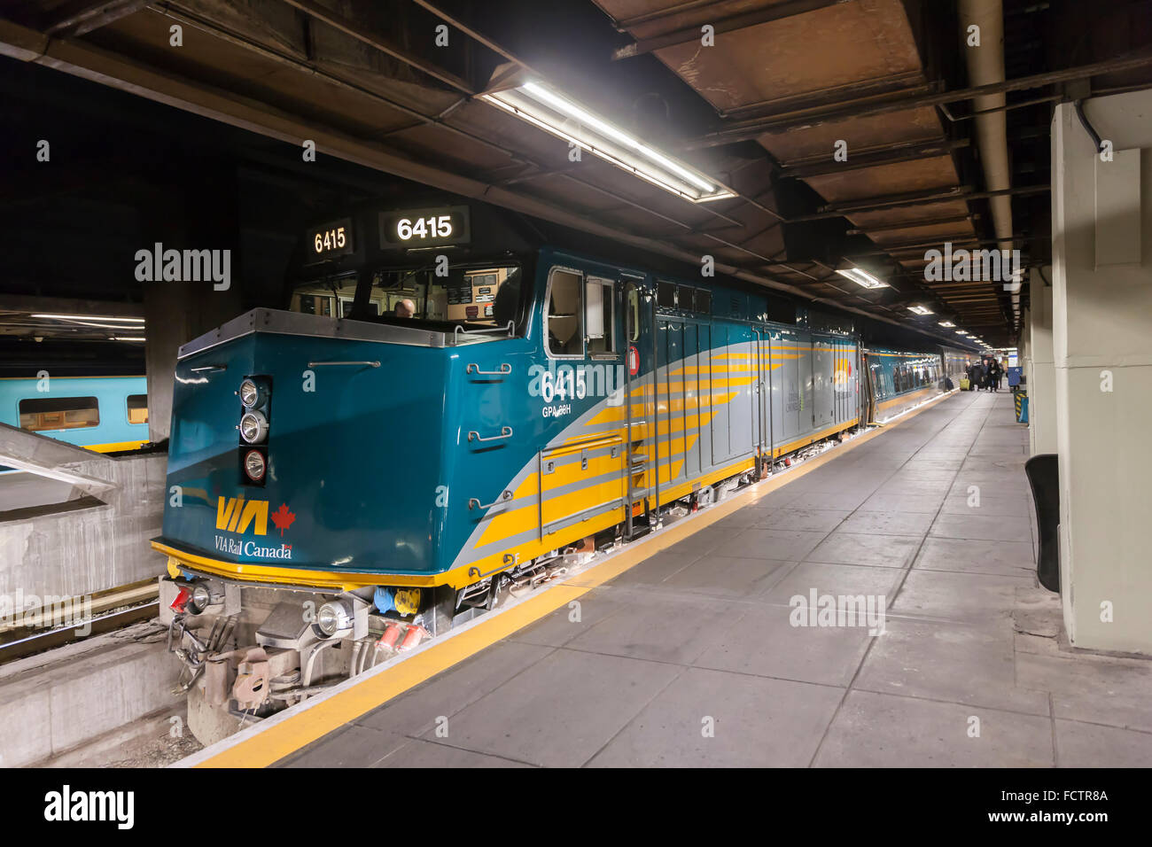 VIA Rail Canada, Lokomotive in der Station in Montreal. Stockfoto