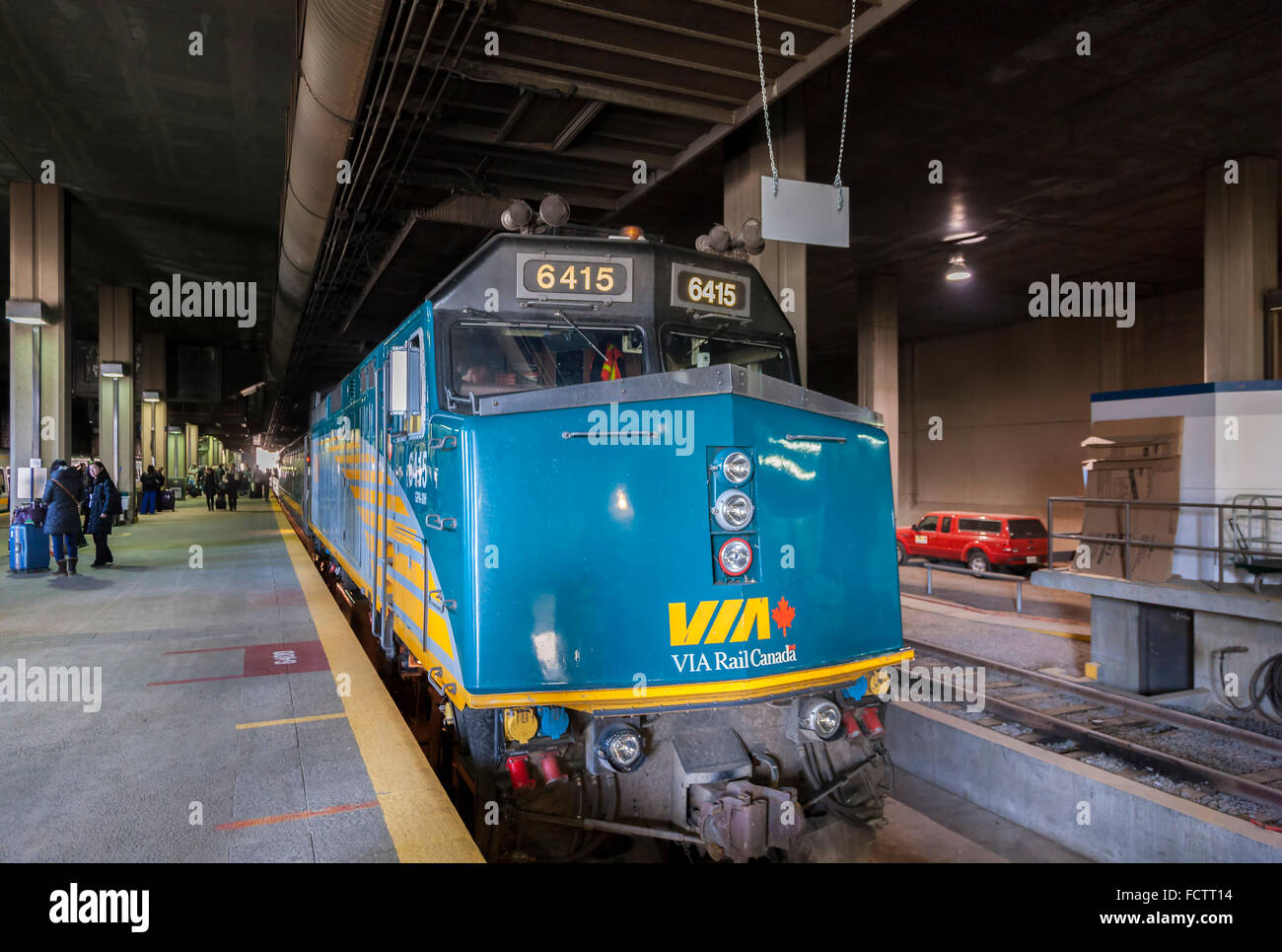 VIA Rail Canada, Lokomotive in der Station, Quebec, Stockfoto