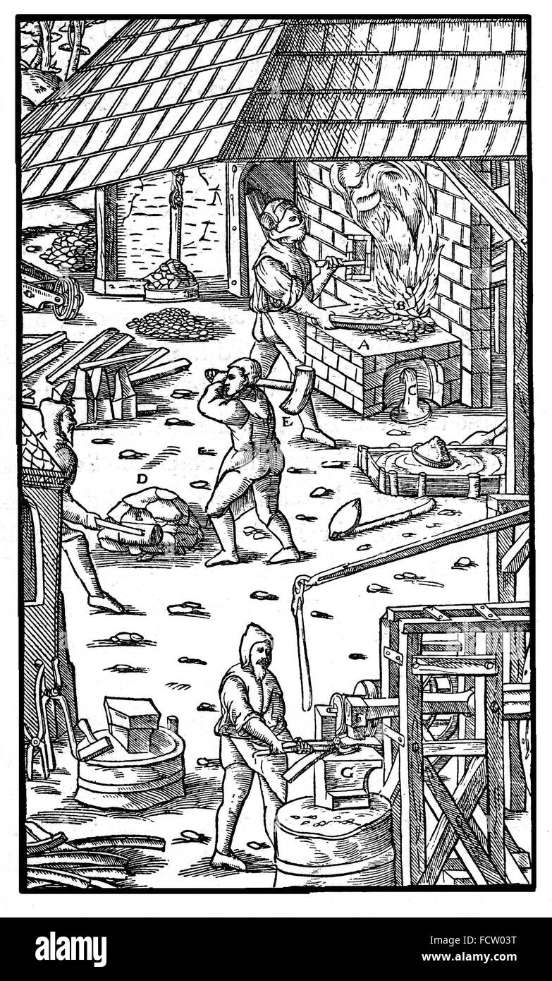 GEORGIUS AGRICOLA - deutsche Wissenschaftler Georg Bauer (1494-1555). Darstellung der Ironmongering aus seinem 1556 Buch De Re Metallica Stockfoto