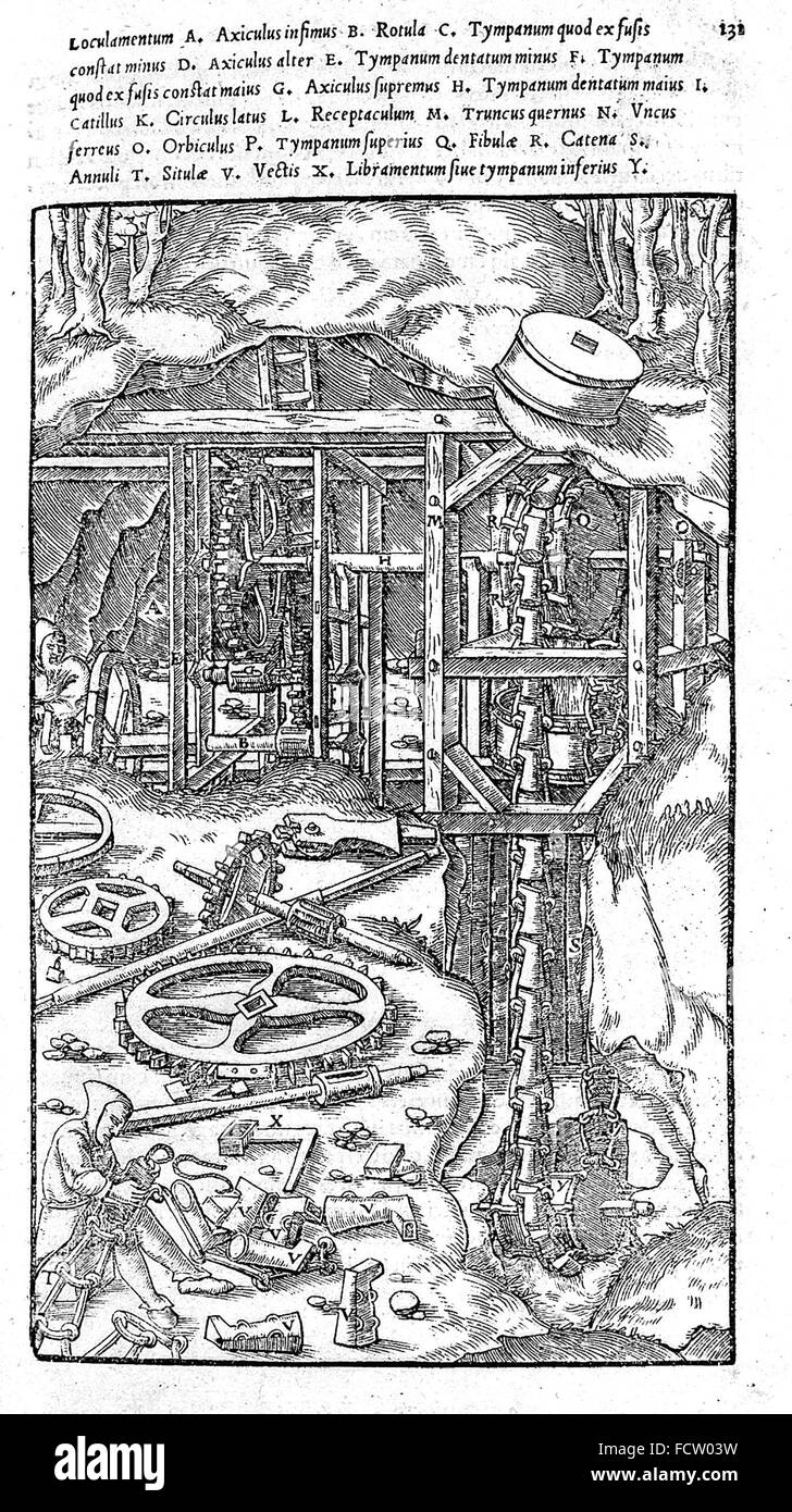 GEORGIUS AGRICOLA - deutsche Wissenschaftler Georg Bauer (1494-1555). Abbildung des Bohrens aus seinem 1556 Buch De Re Metallica Stockfoto