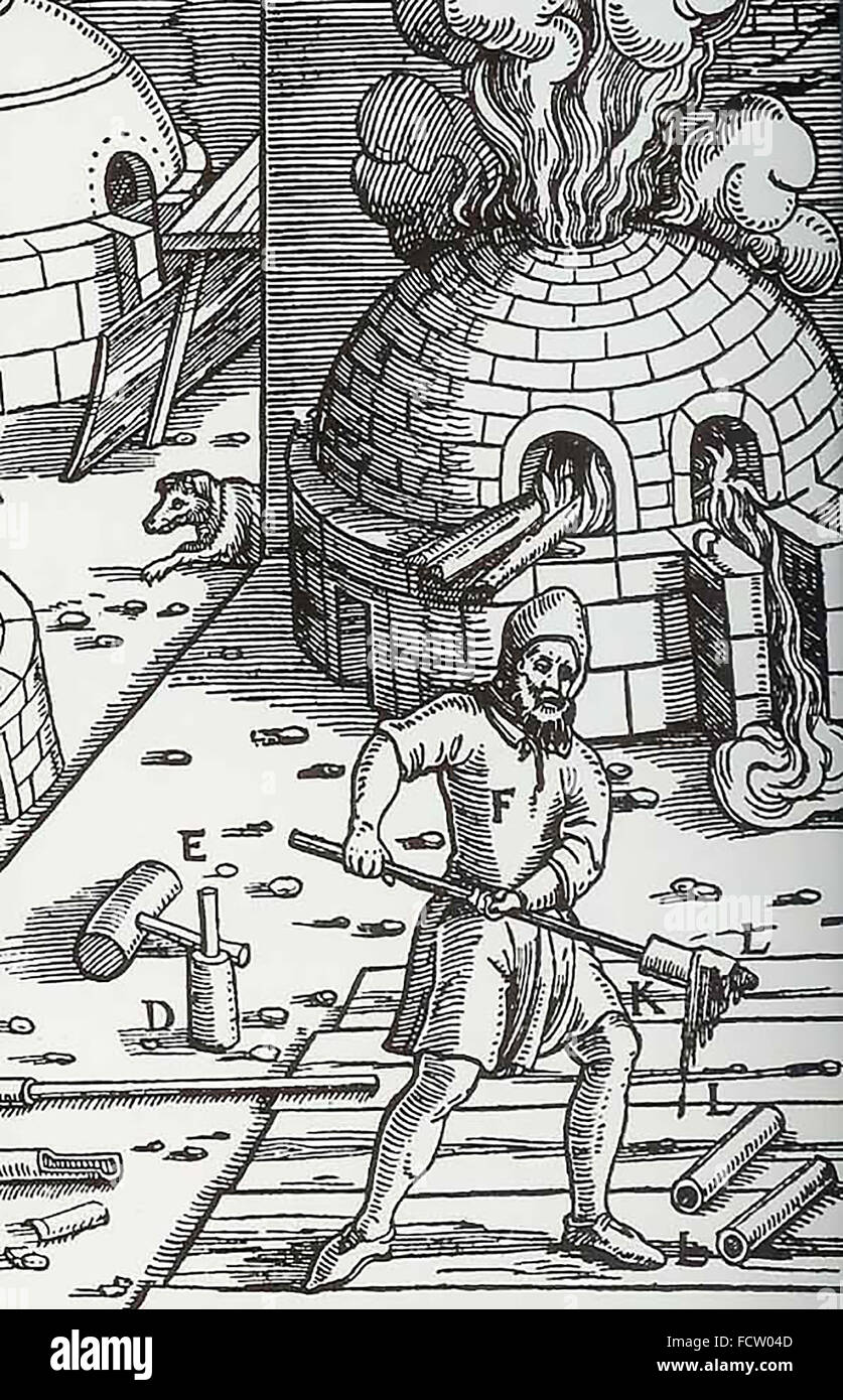 GEORGIUS AGRICOLA - deutsche Wissenschaftler Georg Bauer (1494-1555). Abbildung der Verhüttung aus seinem 1556 Buch De Re Metallica Stockfoto