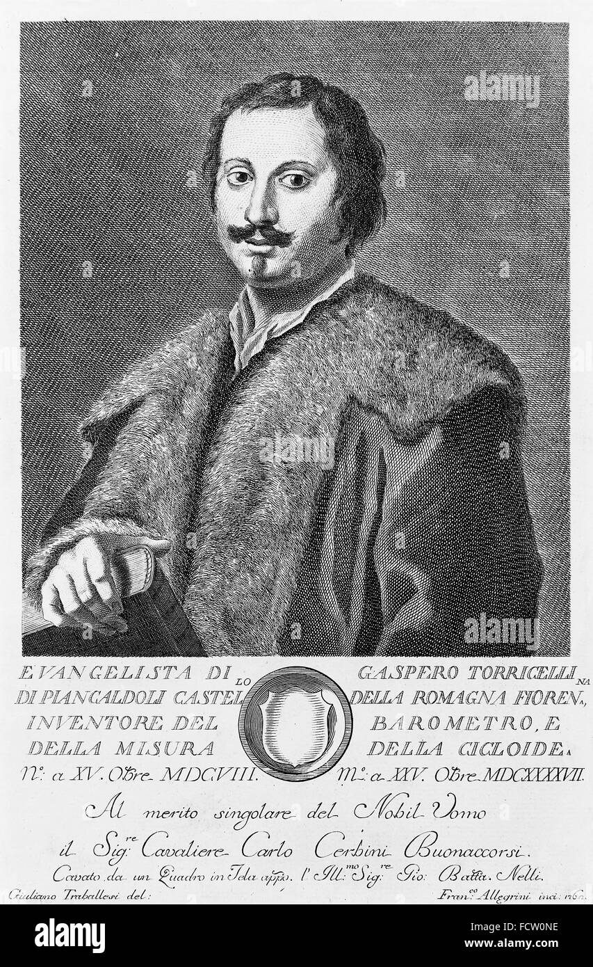 EVANGELISTA TORRICELLI (1608-1647) italienischen Mathematiker und Physiker. Gravur auf ein Gemälde etwa 1647 Stockfoto