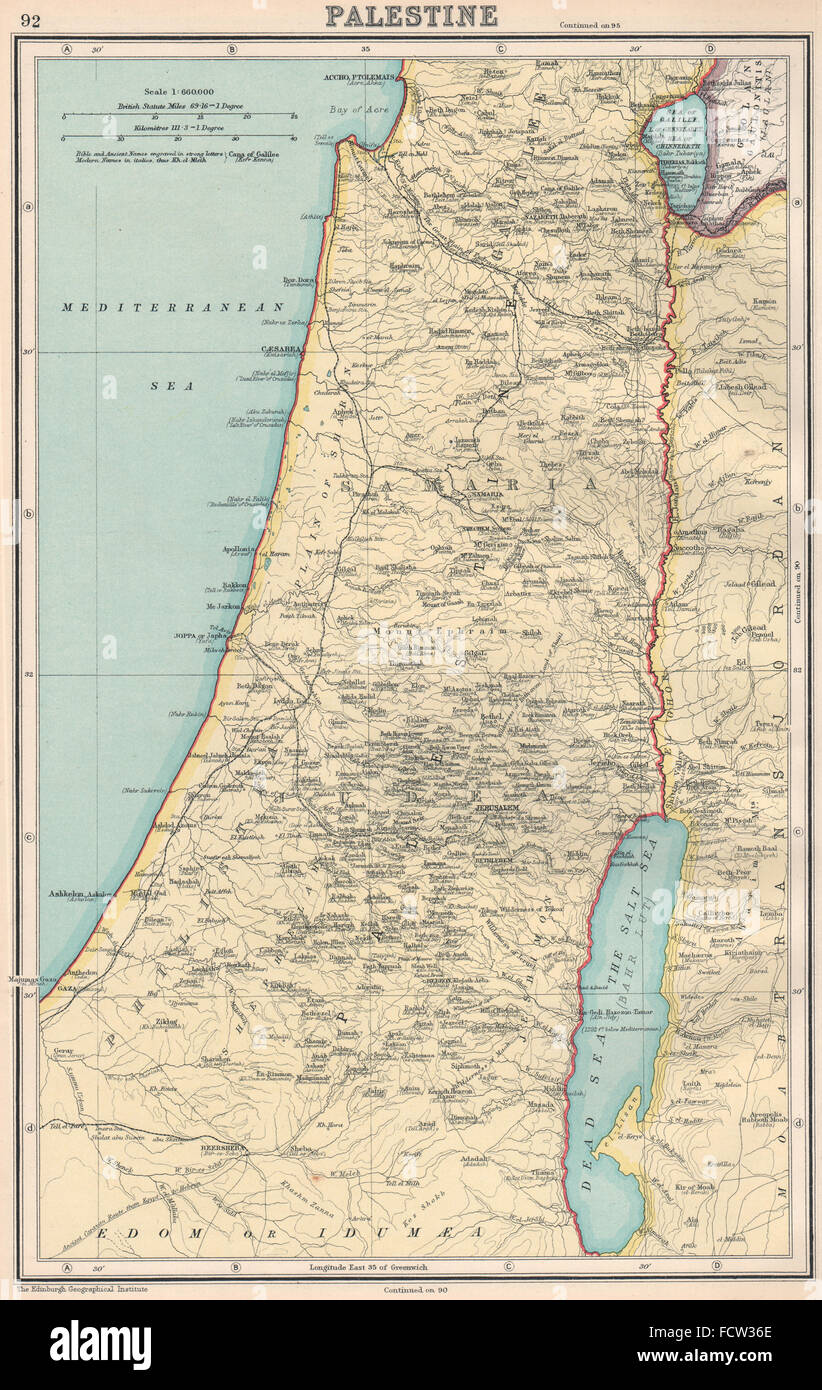 Palästina: Galiläa Judäa-Samaria Philistia.Biblical & moderne Placenames 1924 Karte Stockfoto