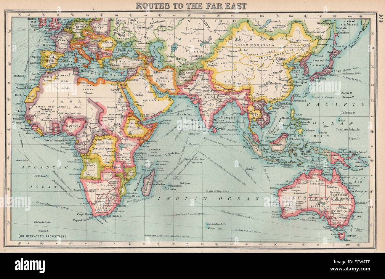 WEIT Ost Routen: kontinuierliche britischen Besitzungen von N-S von Afrika, 1924 Karte Stockfoto