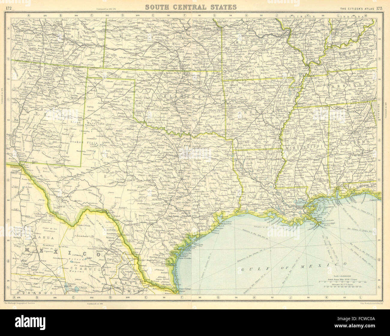 Map Of Oklahoma And Arkansas Süden Der Usa: Texas Louisiana Oklahoma Arkansas Mississippi. Bartholomäus,  1924 Karte Stockfotografie - Alamy