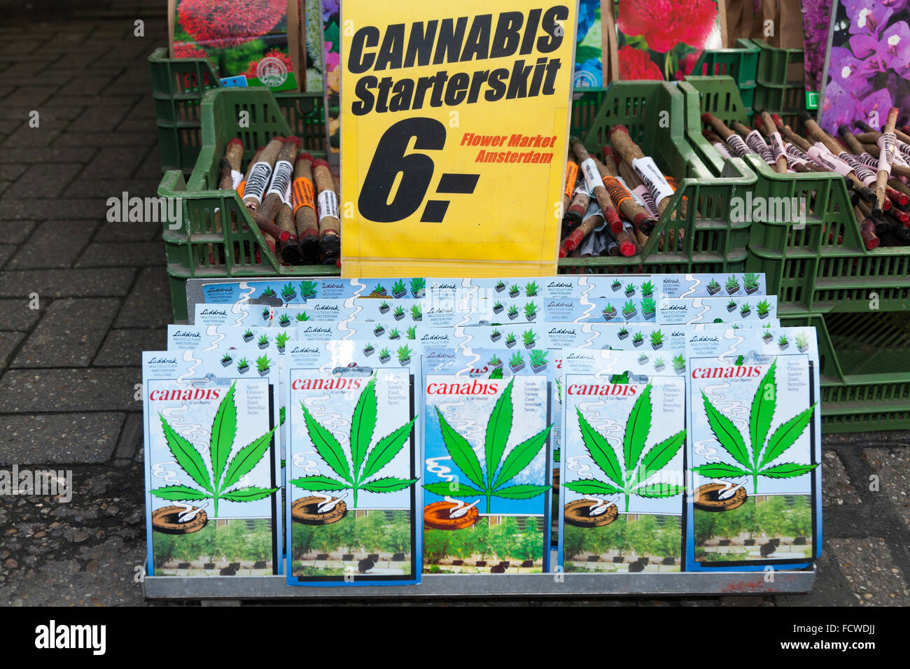 Pckchen / Pakete / Zinn / Zinn / Dosen der Cannabis-Pflanze / Pflanzen  Saatgut / Samen fr Verkauf Blumenmarkt Amsterdam Holland Niederlande  Stockfotografie - Alamy