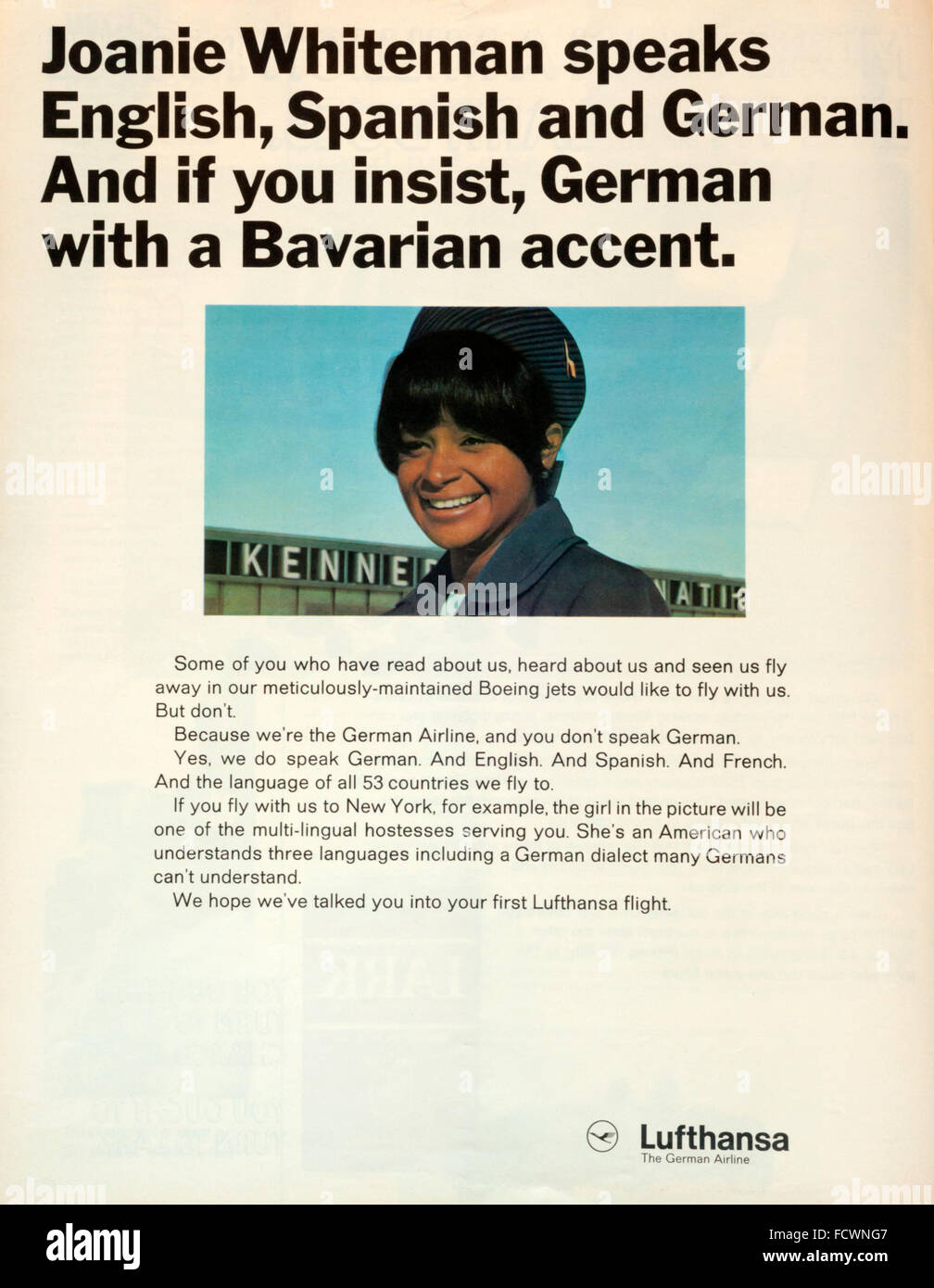 1960er Jahre Magazin Werbung Werbung Lufthansa. Stockfoto