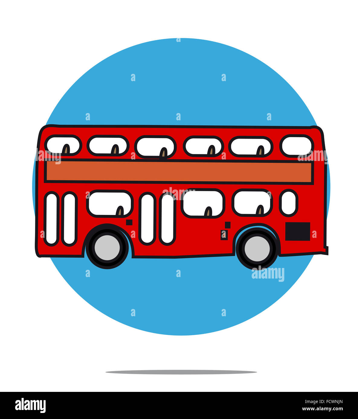 Abbildung von einem roten Bus mit blauen Kreis Hintergrund Stockfoto
