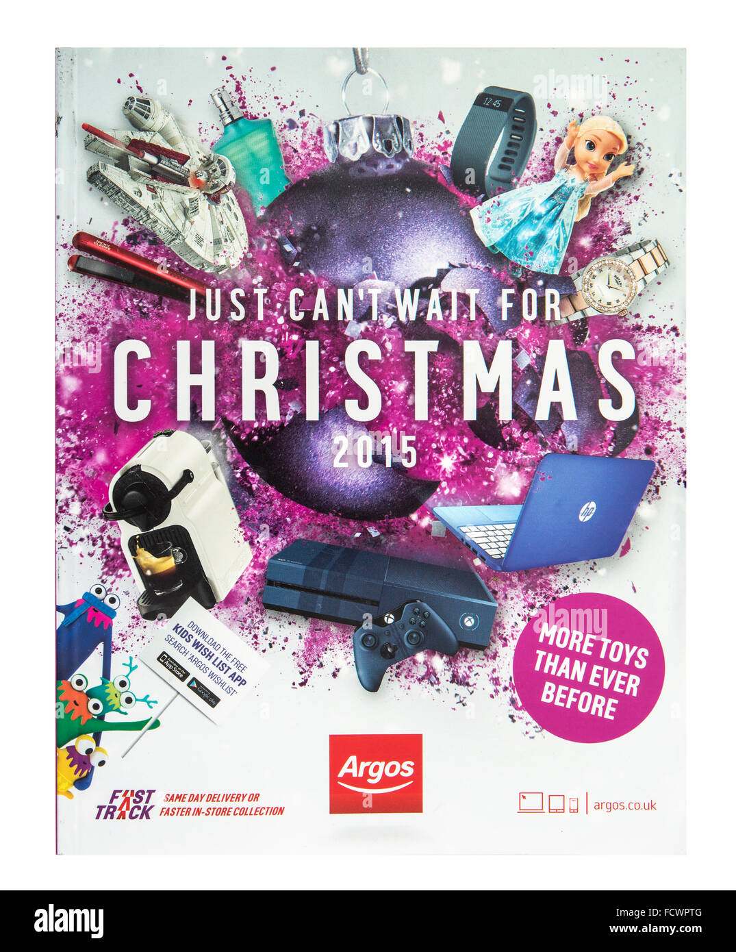Argos Just Cant warten für Weihnachten 2015 Katalog auf weißem Hintergrund Stockfoto