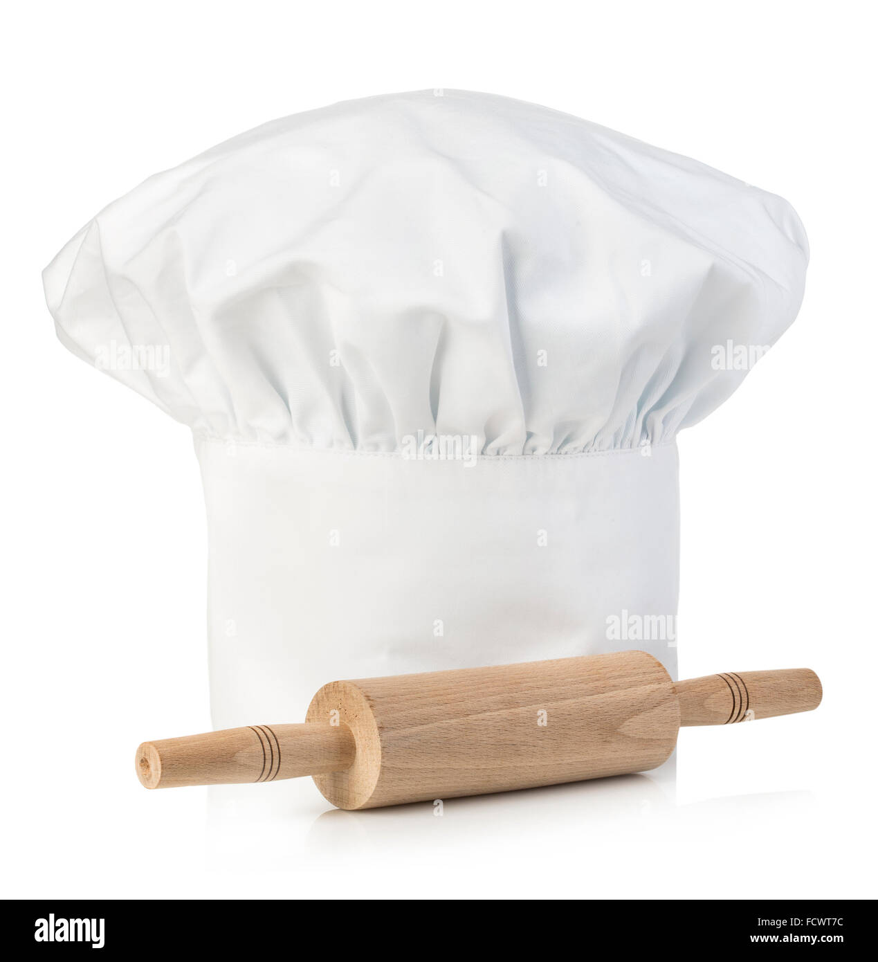 Original kocht Kappe. Kochs Hut Nahaufnahme isoliert auf einem weißen Hintergrund. Stockfoto