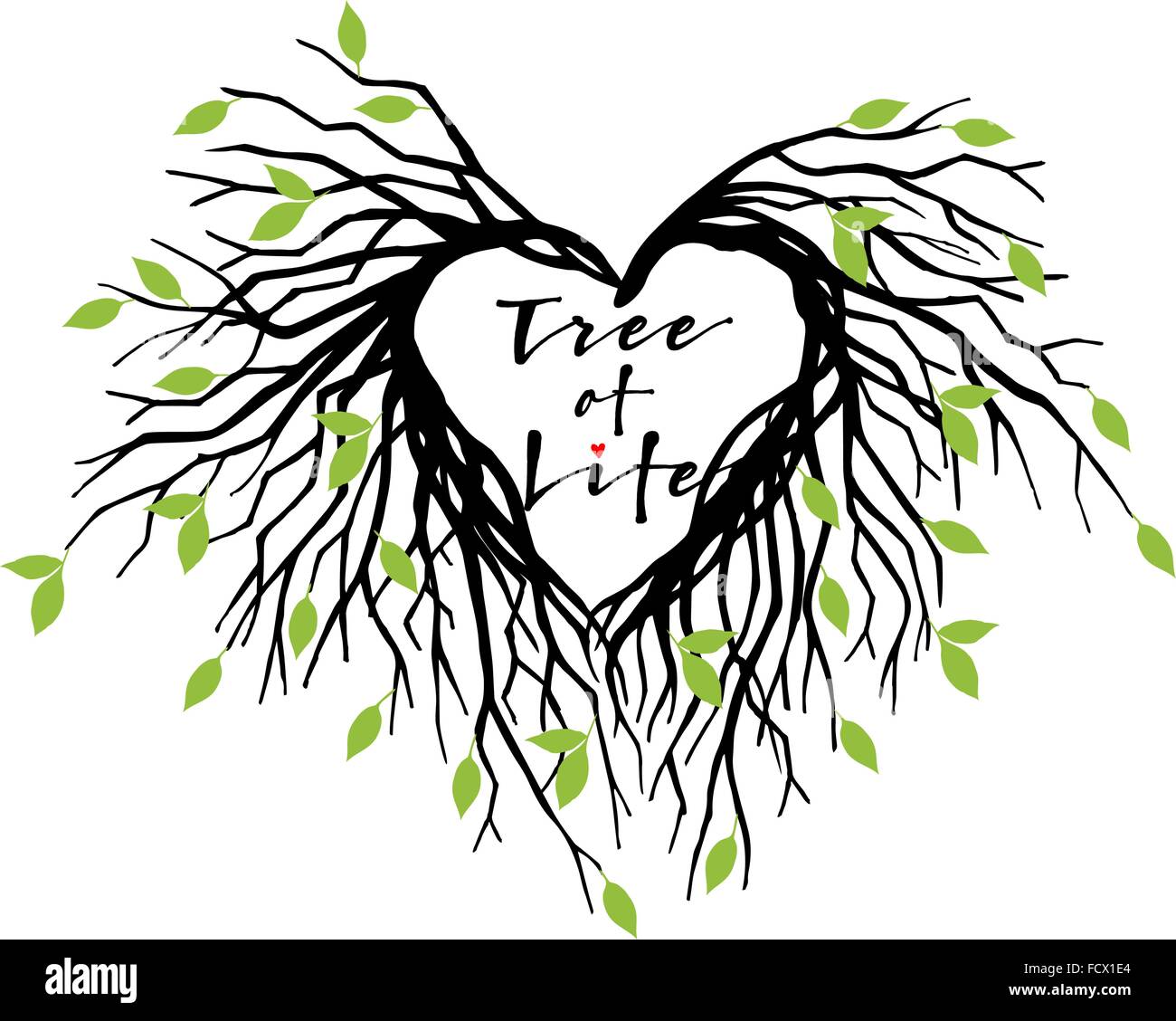 Baum des Lebens, Herz geformten Äste mit grünen Blättern, Vektor-illustration Stock Vektor