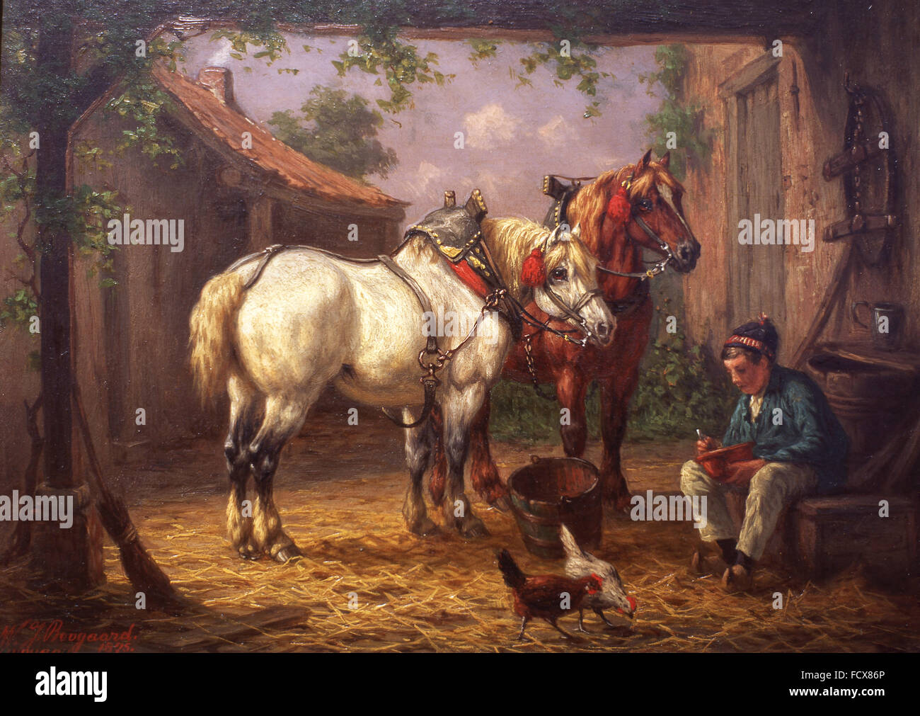 Pferde in stabilen Öl-Gemälde des niederländischen Künstlers Willem Jacobus Boogaard (1842-1887) Stockfoto