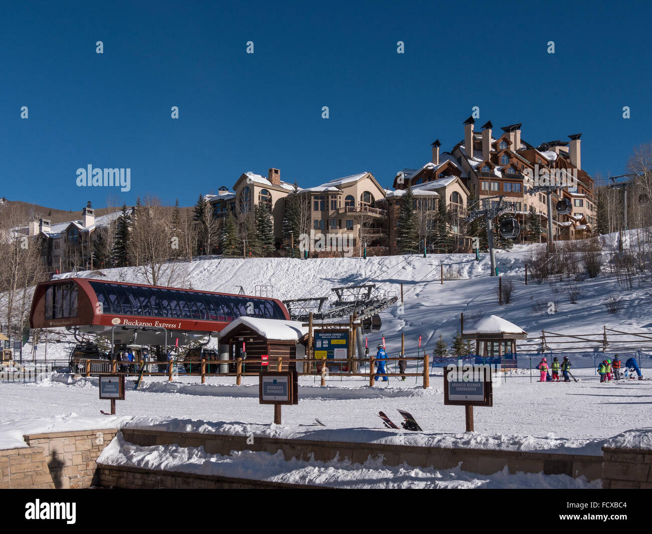 Grundfläche und Buckaroo möchte ich Gondel, Beaver Creek Skigebiet, Avon, Colorado. Stockfoto
