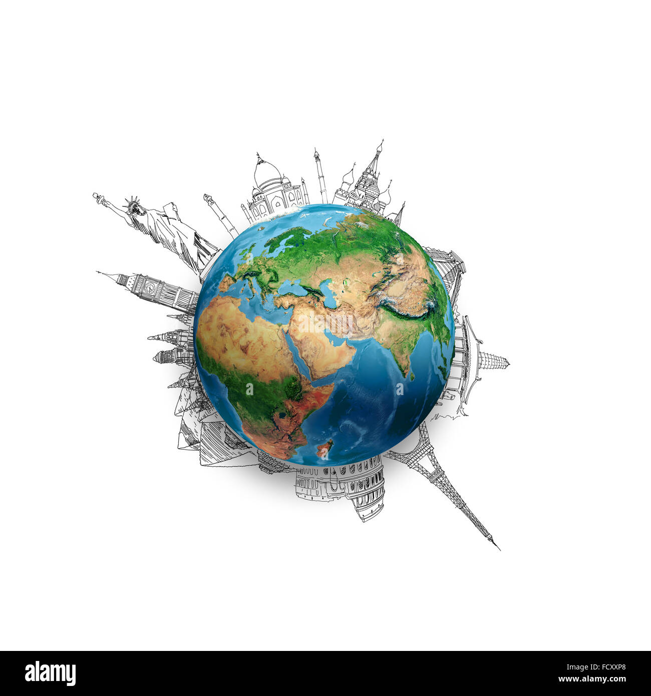 Planeten Erde auf weißem Hintergrund mit Bleistiftskizzen. Elemente des Bildes sind von der NASA eingerichtet. Stockfoto