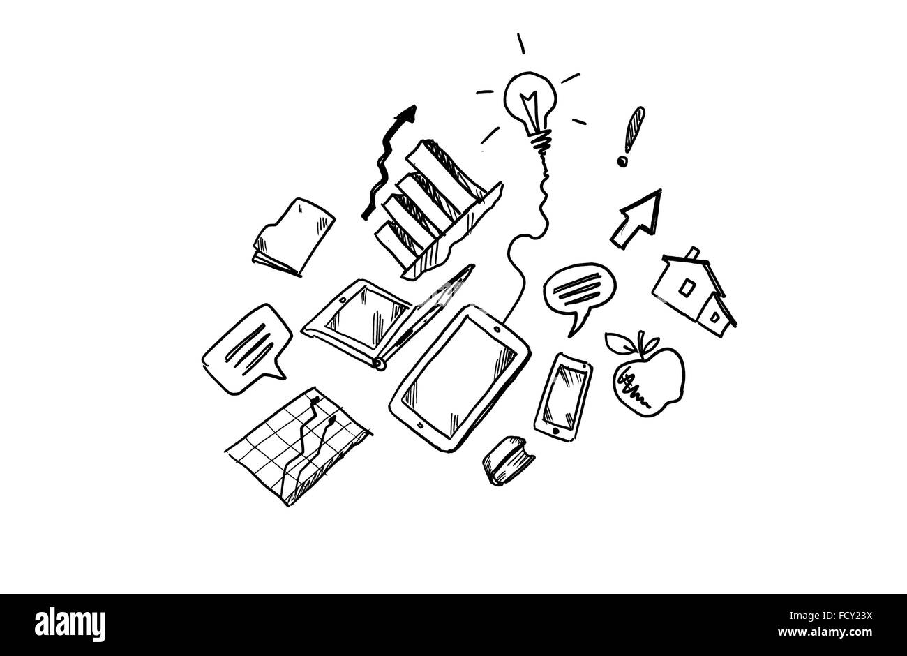Hintergrundbild mit Skizzen von Geschäftskonzepten Stockfoto