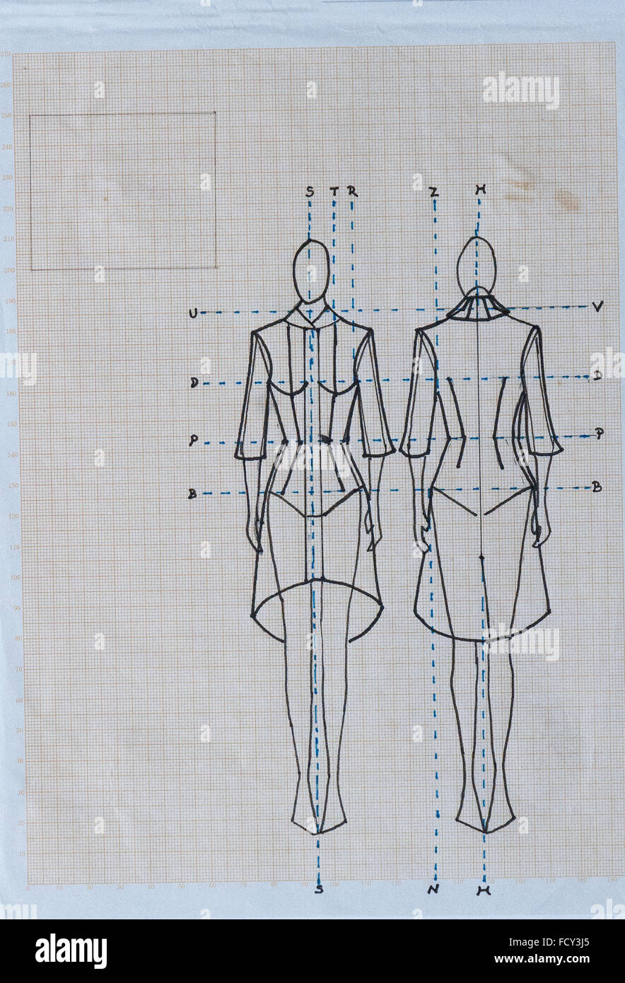 Technische Mode Zeichnen einer Frau Jacke oder Mantel Stockfotografie -  Alamy