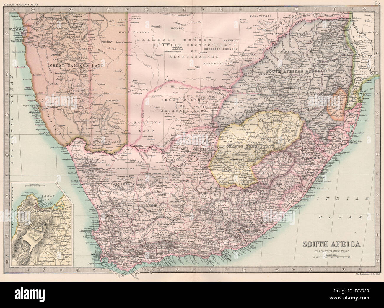 Südliches Afrika: Namibia = "Große Namaqua Land". Betschuanaland, 1890 Antike Landkarte Stockfoto