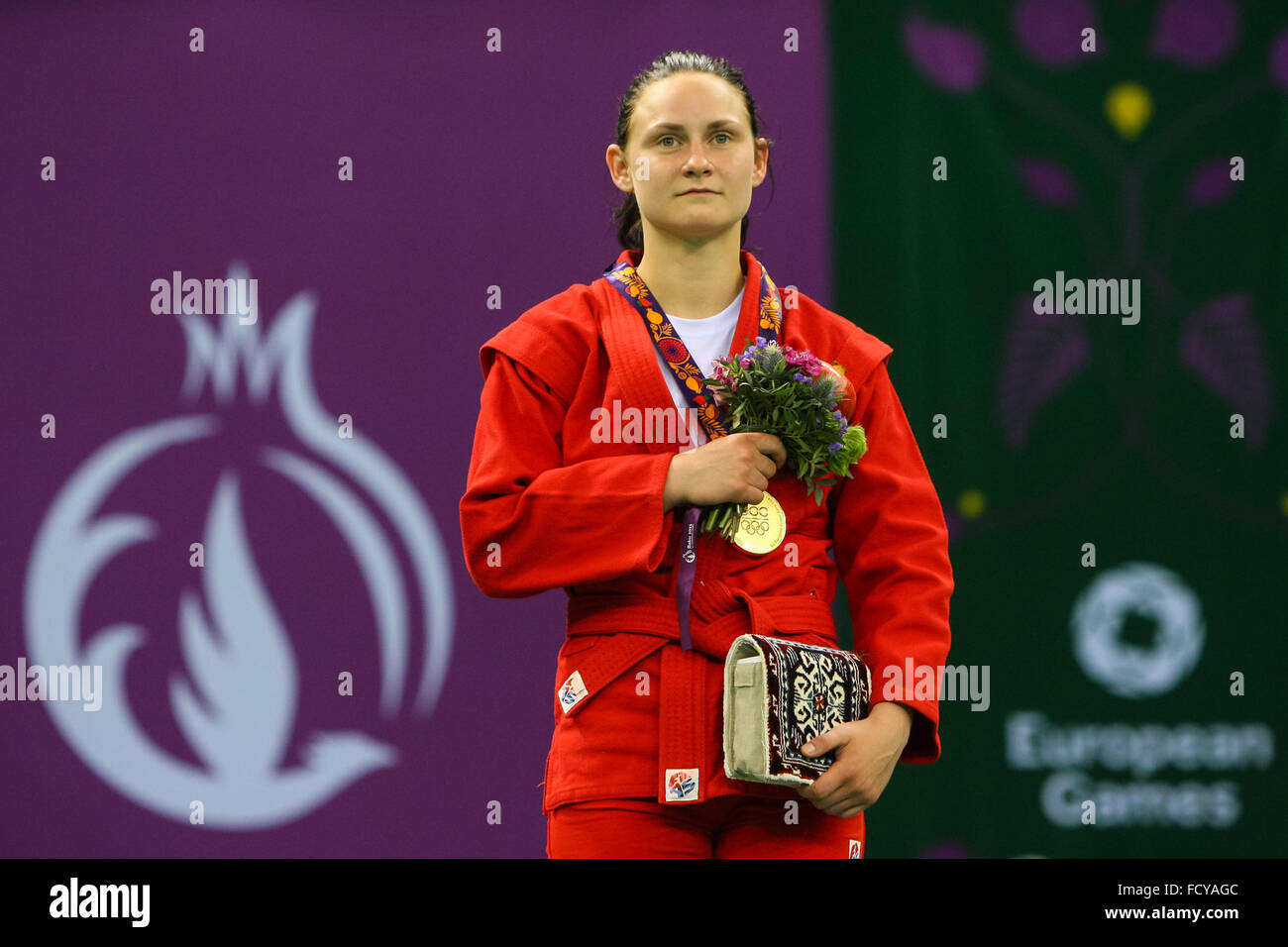 Tatsiana Matsko (BLR). Siegerehrung Frauen 64kg. Sambo. Heydar Aliyev Arena. Baku2015. 1. Europäische Spiele. Baku. Aserbaidschan. 22.06.2015 Stockfoto