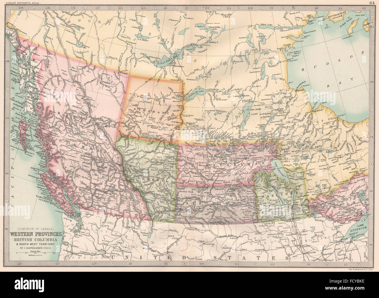 WESTLICHEN Provinzen Kanada: British Columbia Athabasca Alberta SK, Karte 1890 alt Stockfoto