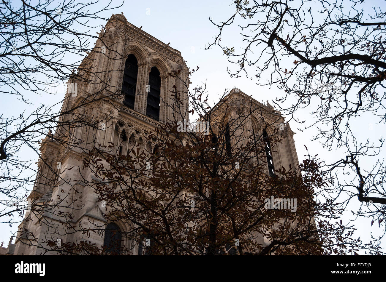 Fassade von Notre Dame in Paris Stockfoto